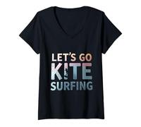 Donna Let's Go Kite Surfing Kite Surfers Maglietta con Collo a V