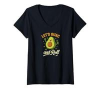 Donna Let's Guac And Roll - Divertente Gioco di Parole con Avocado Maglietta con Collo a V