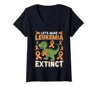 Donna Let's Make Leucemia Extinct Dinosaur Awareness Nastro Arancione Maglietta con Collo a V