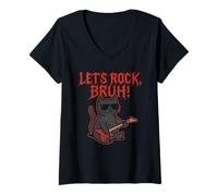Donna Let's Rock Bruh - Divertente Gatto Rock Maglietta con Collo a V