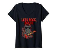 Donna Let's Rock Bruh - Divertente Gatto Rock Maglietta con Collo a V
