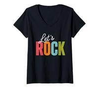 Donna Let's Rock Fun - Design Rock giocoso per Bambini, Ragazzi e Ragazze Maglietta con Collo a V