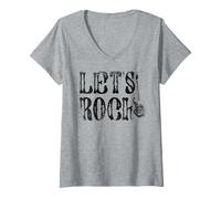Donna Let's Rock On Chitarra Elettrica Music Lover Band Rock and Roll Maglietta con Collo a V