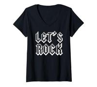 Donna Let's Rock On Retro Regalo Uomini Donne Rock n Roll Maglietta con Collo a V
