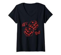 Donna Let's Roll Dice with Heart Pattern Maglietta con Collo a V