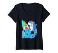 Donna Let's Surf Funny Sarcastic Summer Shark Graphic Cool Designs Maglietta con Collo a V