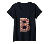 Donna Letter B Candy Rainbow Sprinkles Monogram Style Maglietta con Collo a V