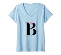 Donna Letter B Coquette Monogram with Pink Bow Initial Name Maglietta con Collo a V
