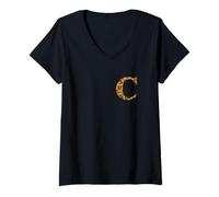 Donna Letter C First Name Monogram Initial Leopard Print Maglietta con Collo a V