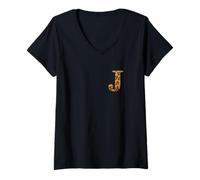 Donna Letter J First Name Monogram Initial Leopard Print Maglietta con Collo a V