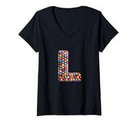 Donna Letter L Candy Rainbow Sprinkles Monogram Men, Women, Kids Maglietta con Collo a V