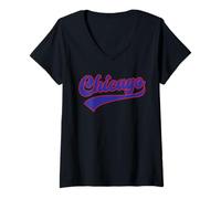 Donna Letter Vintage Chicago Old School Maglietta con Collo a V