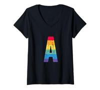 Donna Lettera A maiuscola alfabeto monogramma iniziale arcobaleno lettera A Maglietta con Collo a V