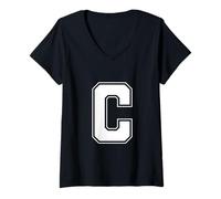 Donna Lettera C Big Bold Capital Varsity Alphabet Monogram Maglietta con Collo a V
