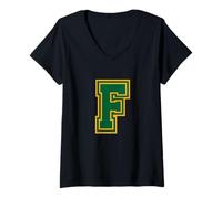 Donna Lettera F Monogram Verde Giallo Iniziale Maglietta con Collo a V