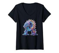 Donna Lettera iniziale "A" Drago Monogramma Fantasy Mitico Drago Maglietta con Collo a V