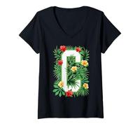 Donna Lettera maiuscola C Alfabeto Monogramma Iniziale Fiore Giardini Maglietta con Collo a V