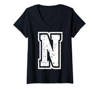 Donna Lettera n Nome Monogram Iniziale Alphabet Birthday Maglietta con Collo a V