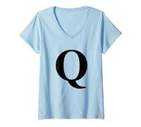 Donna Lettera Q Maglietta con Collo a V