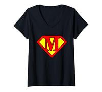 Donna Lettera Supereroe M, Super Lettera M, Super M, Lettera M Madre Maglietta con Collo a V