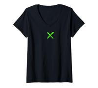 Donna Lettera X Verde Stile Graffiti Spray Maglietta con Collo a V