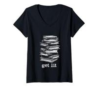 Donna Letteratura Divertente Citazione Libri Amante Ottenere Illuminato Libro bibliofilo Maglietta con Collo a V