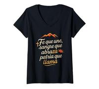 Donna Lettere "Fe que Une, Sangre que Abraza, Patria que LLama" Maglietta con Collo a V