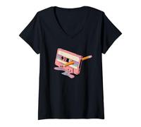 Donna Lettore Di Cassette Musica Registratore A Nastro Maglietta con Collo a V