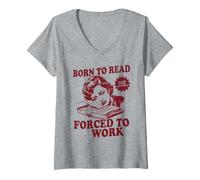 Donna Lettori di libri costretti a lavorare tristezza Design Maglietta con Collo a V