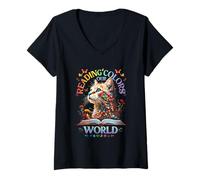 Donna Lettura Colori Il nostro mondo Estate Lettura Libro Colorful Cat Maglietta con Collo a V