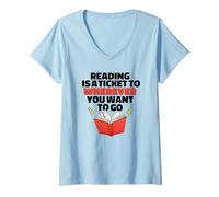 Donna Lettura È Un Biglietto per Dove Vuoi Andare Reader Meme Maglietta con Collo a V