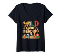 Donna Lettura Tshirt Bookworm Reader Biblioteca per Bambini Maglietta con Collo a V