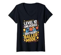 Donna Level 10 Unlocked Birthday Baller Mode Video Game Controller Maglietta con Collo a V