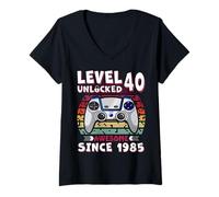 Donna Level 40 Unlocked Awesome Since 1985, maglietta per 40° compleanno 2025 Maglietta con Collo a V