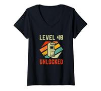 Donna Level 40 Unlocked Gamer Birthday. Video Games Retro Maglietta con Collo a V