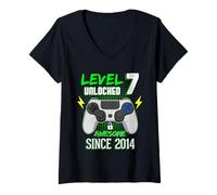 Donna Level 7 Unlocked Awesome Since 2014 Videogioco Regalo Bambini Ragazzo Maglietta con Collo a V