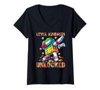 Donna Level Kindness Unlocked Master Builder Gamer Boys Teacher Maglietta con Collo a V