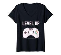 Donna Level Up Kawaii Controller Videogioco Giocatore Gamer Ragazza Maglietta con Collo a V