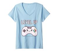 Donna Level Up Kawaii Controller Videogioco Giocatore Gamer Ragazza Maglietta con Collo a V