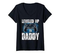 Donna Leveled Up To Daddy - Vestito da Uomo per Padre Giocatore Maglietta con Collo a V