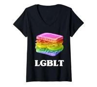 Donna LGBLT Funny Pride LGBTQ - Camicia a sandwich con lattuga arcobaleno, pancetta Maglietta con Collo a V