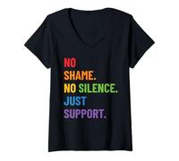 Donna LGBTQ Ally Pride Design - No Shame No Silence Just Support Maglietta con Collo a V