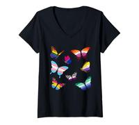 Donna LGBTQ Butterflies Pride Month Ally Consapevolezza Omosessuale Maglietta con Collo a V