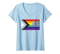 Donna LGBTQIA+ Flag I See You I Love You I Accept You Ally LGBTQ Maglietta con Collo a V