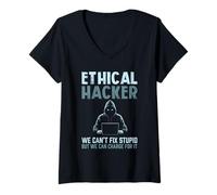 Donna L'hacker etico sarcastico non può risolvere stupido ma può caricare per Maglietta con Collo a V
