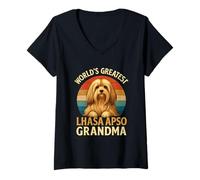 Donna Lhasa Apso Nonna Vintage Dog Owner Lover World's Greatest Maglietta con Collo a V