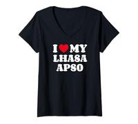 Donna Lhasa Apsos I Love My Lhasa Apso Cane Cuore Amore Maglietta con Collo a V