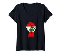 Donna Libano Resistere Pugno Bandiera Libanese Rivoluzione Prova Marzo Maglietta con Collo a V