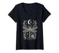Donna Libellula mistica Celeste Arte Popolare Boho Magica Bohémien Maglietta con Collo a V