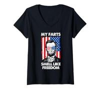 Donna Libertà Bandiera Americana 4 Luglio Indipendenza Abe Lincoln Maglietta con Collo a V